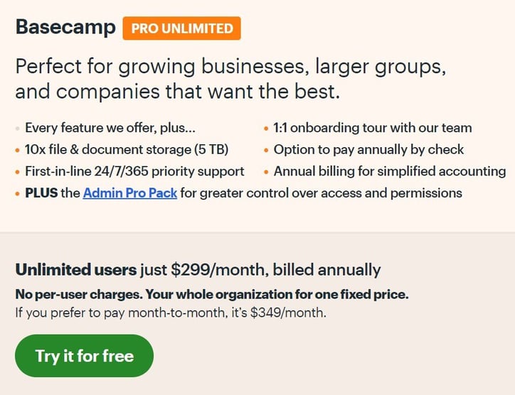 Basecamp flat pricing