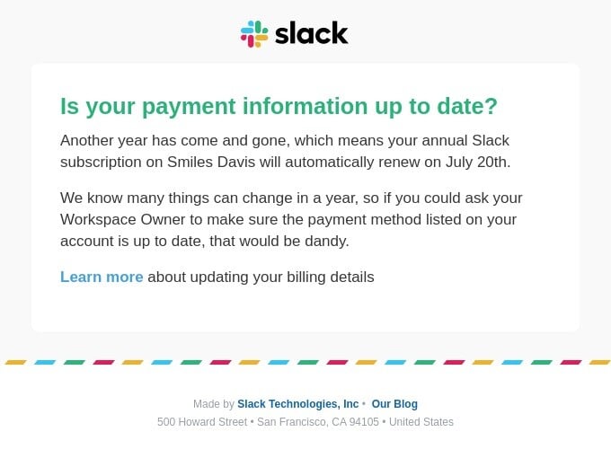 Slack payment reminder